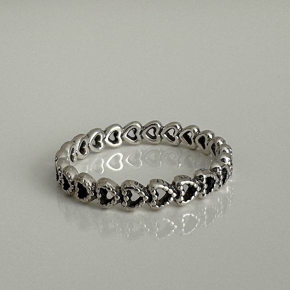 Pandora Silver Band of Hearts Ring - Picture 1 of 4